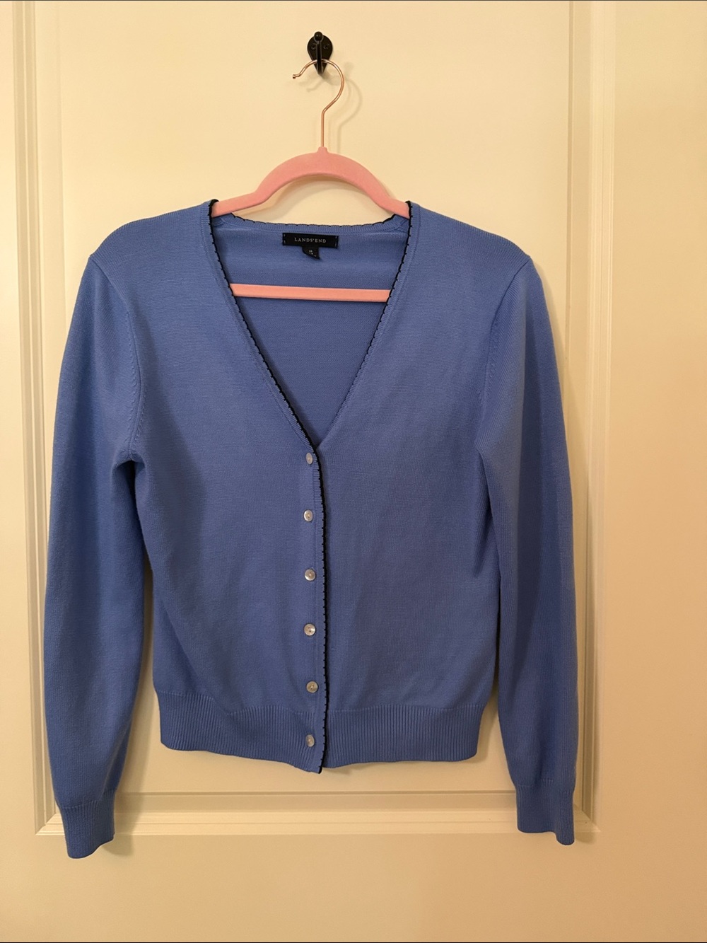 Lands’ End Blue Contrast Trim V-Neck Cardigan Size XS